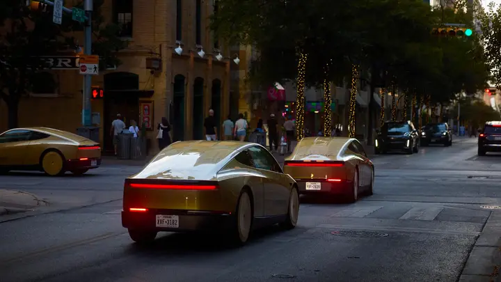Slide from Tesla's Q3 2026 update: Cybercabs driving on an Austin street
