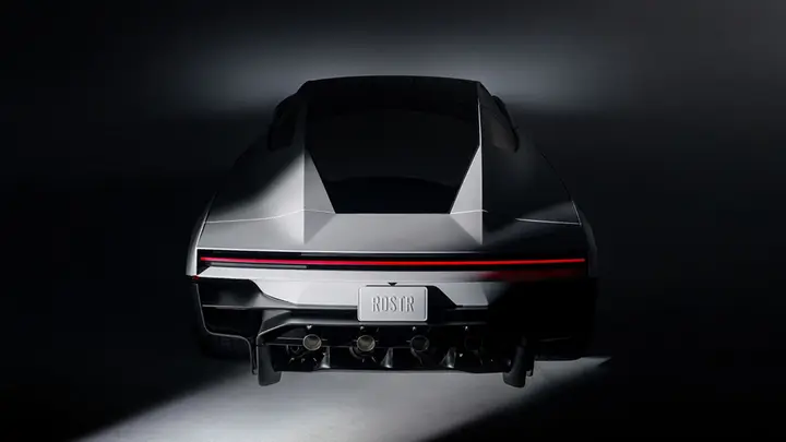 Rear view of the new Roadster in a studio (tesla.com image of the car, not the museum display)