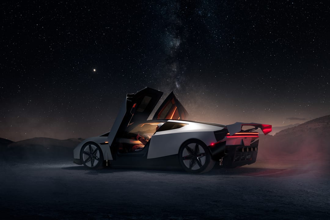 Tesla Roadster. Starry night, doors up