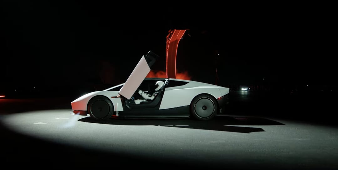 Tesla Roadster. Spotlit studio, doors up