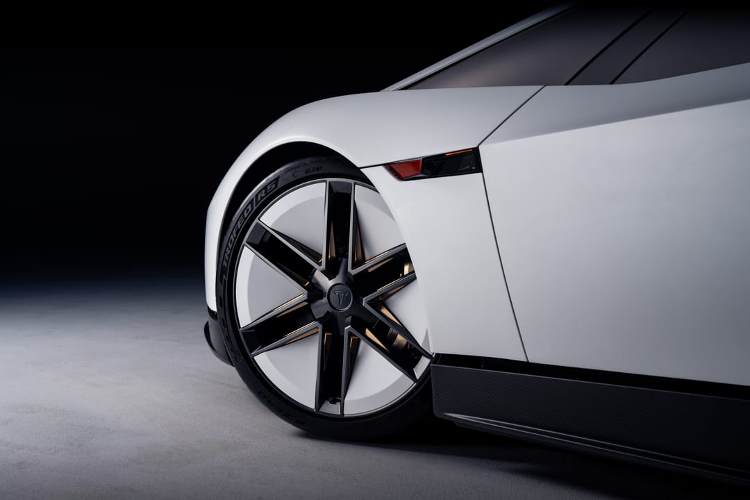 Close-up of the Roadster's thin-spoke wheel